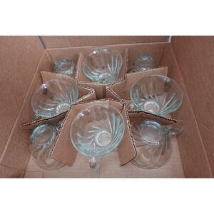 VTG Anchor Hocking Set of 8 Clear‎ Glass Tea Cups with Handles Swirl Design